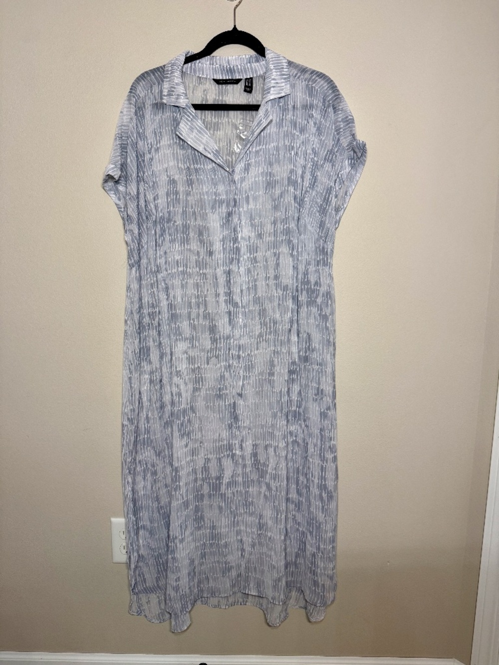 H by Halston Dress Women Gray White Duster‎ Sheer Maxi NWOT